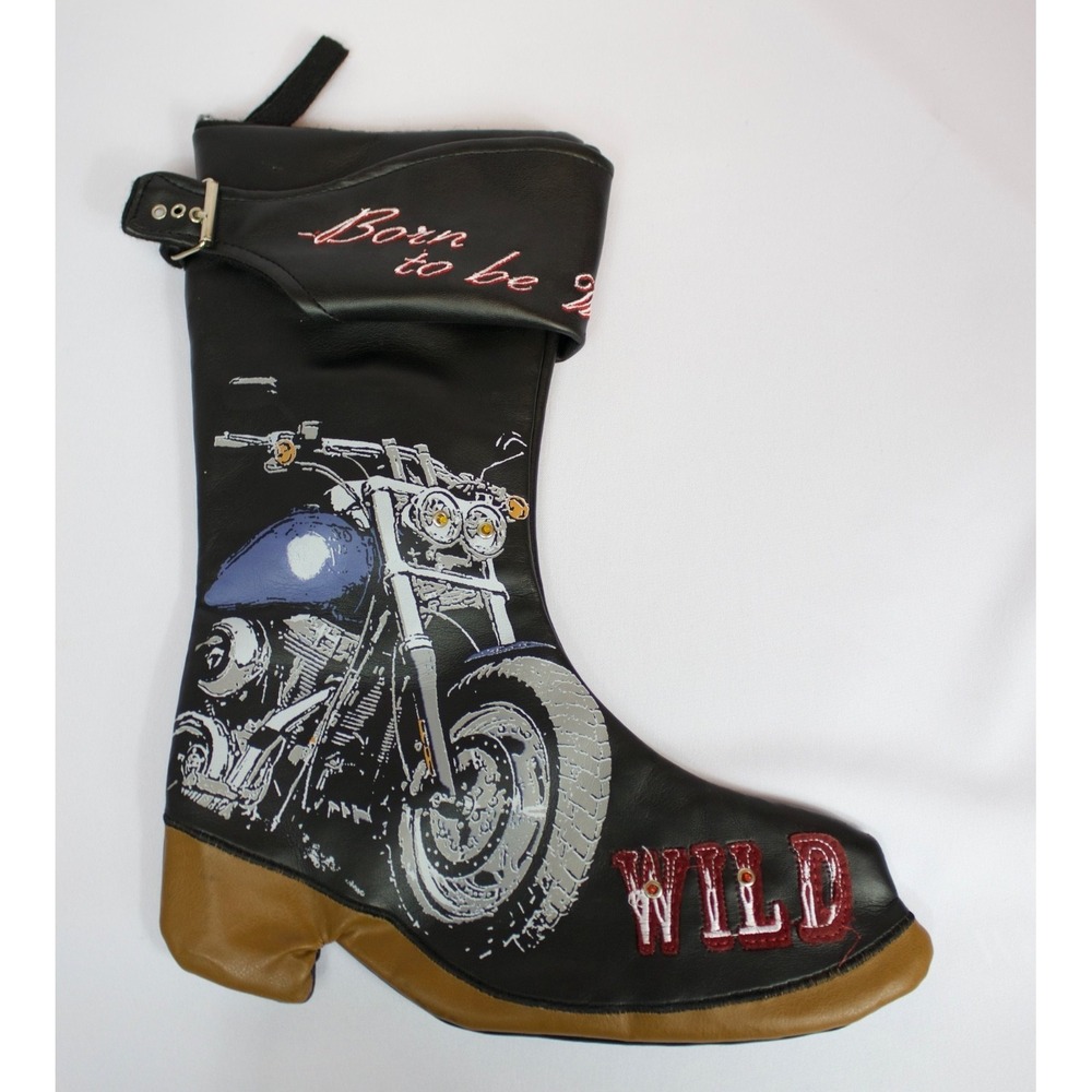 Born to Be Wild Faux Leather Motorcycle Biker Christmas Stocking‎